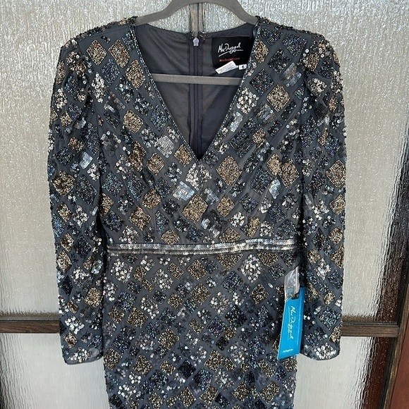 Mac Duggal GEO EMBELLISHED MIDI SHEATH DRESS in charcoal size 6 NEW. $498 - Picture 8 of 14